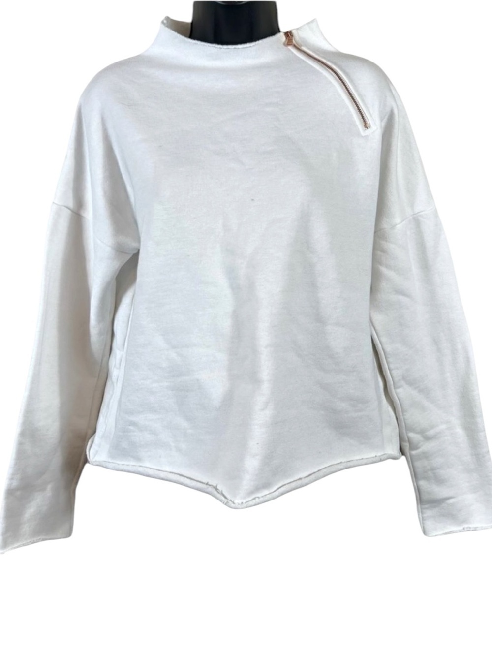 Lime & Vine White Rose Gold Zipper Cropped Sweatshirt